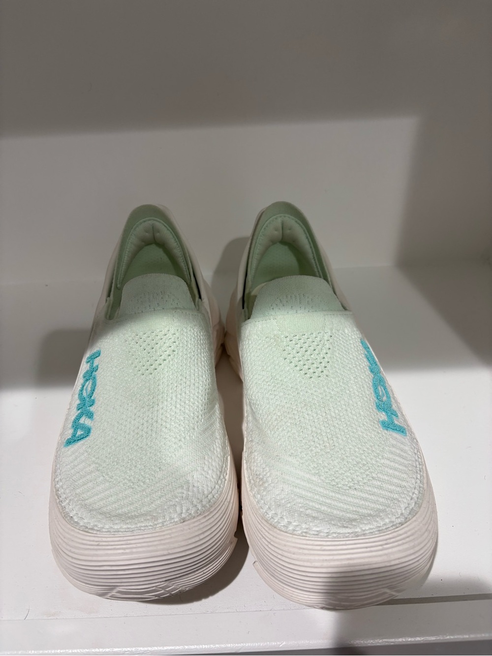 Hoka Slip-On Athletic Shoes in Mint and White with Teal Logo - Picture 2 of 6